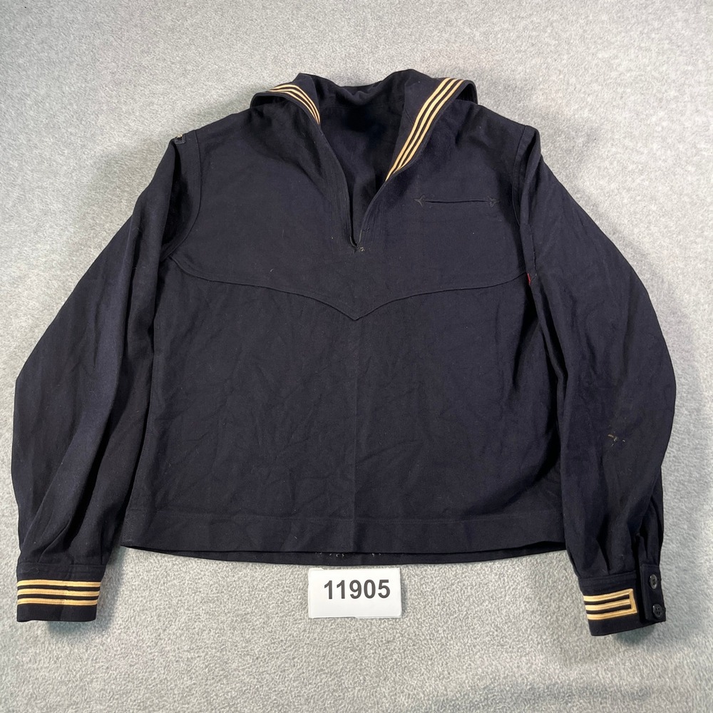 Vintage US Navy Cracker Jack Sweater Womens 42 Navy Blue Wool Collared Casual